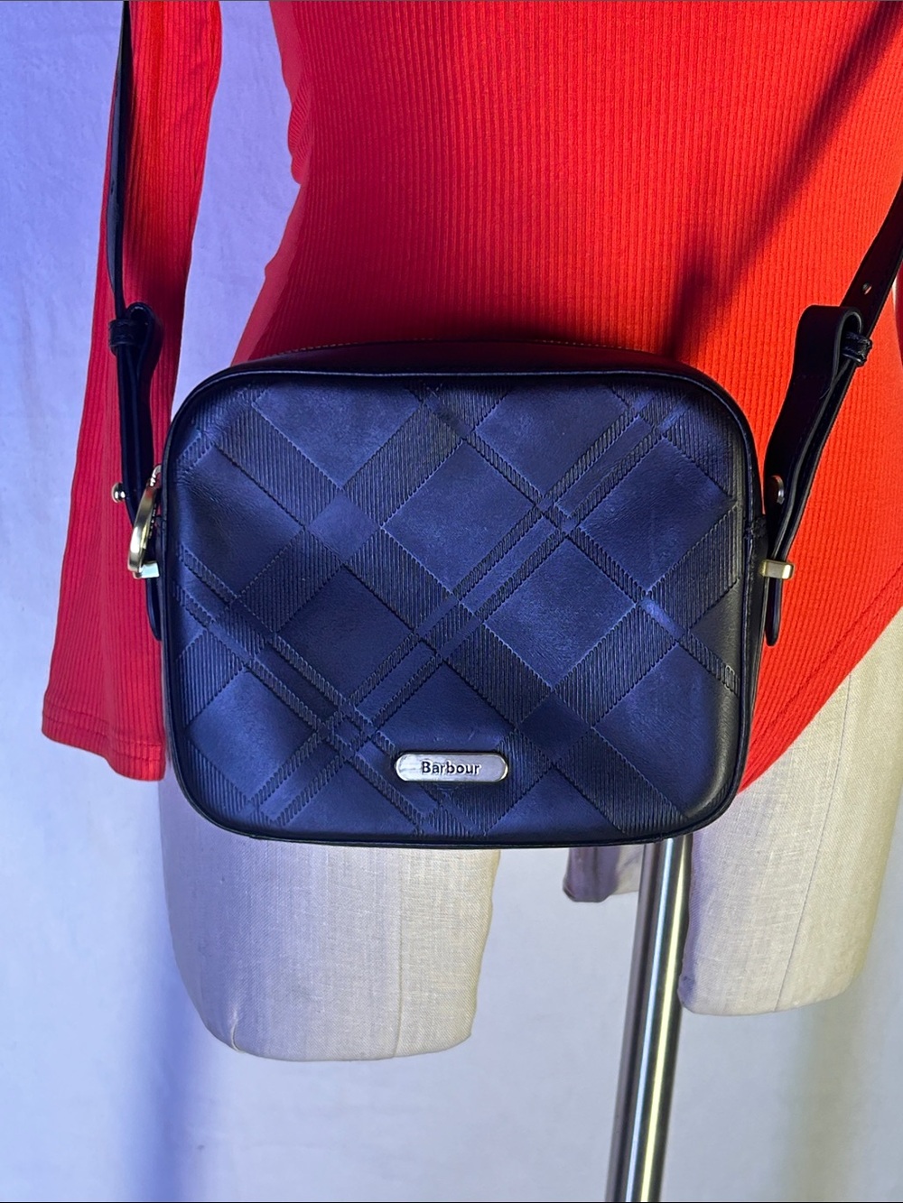 Barbour Black Quilted Plaid Crossbody Bag